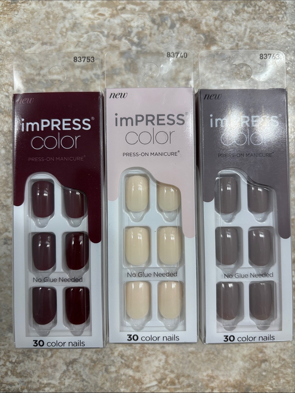 imPRESS Color Press-On Manicure Set - Burgundy, Cream, Taupe